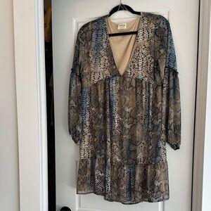 Peace Love World Snake Print Dress - Blue and Brown